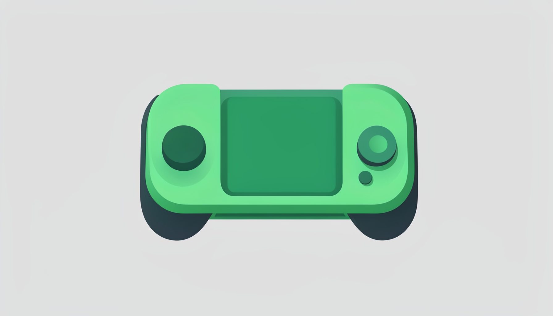 Flat vector illustration of a handheld game console with soft green highlights on a light grey field